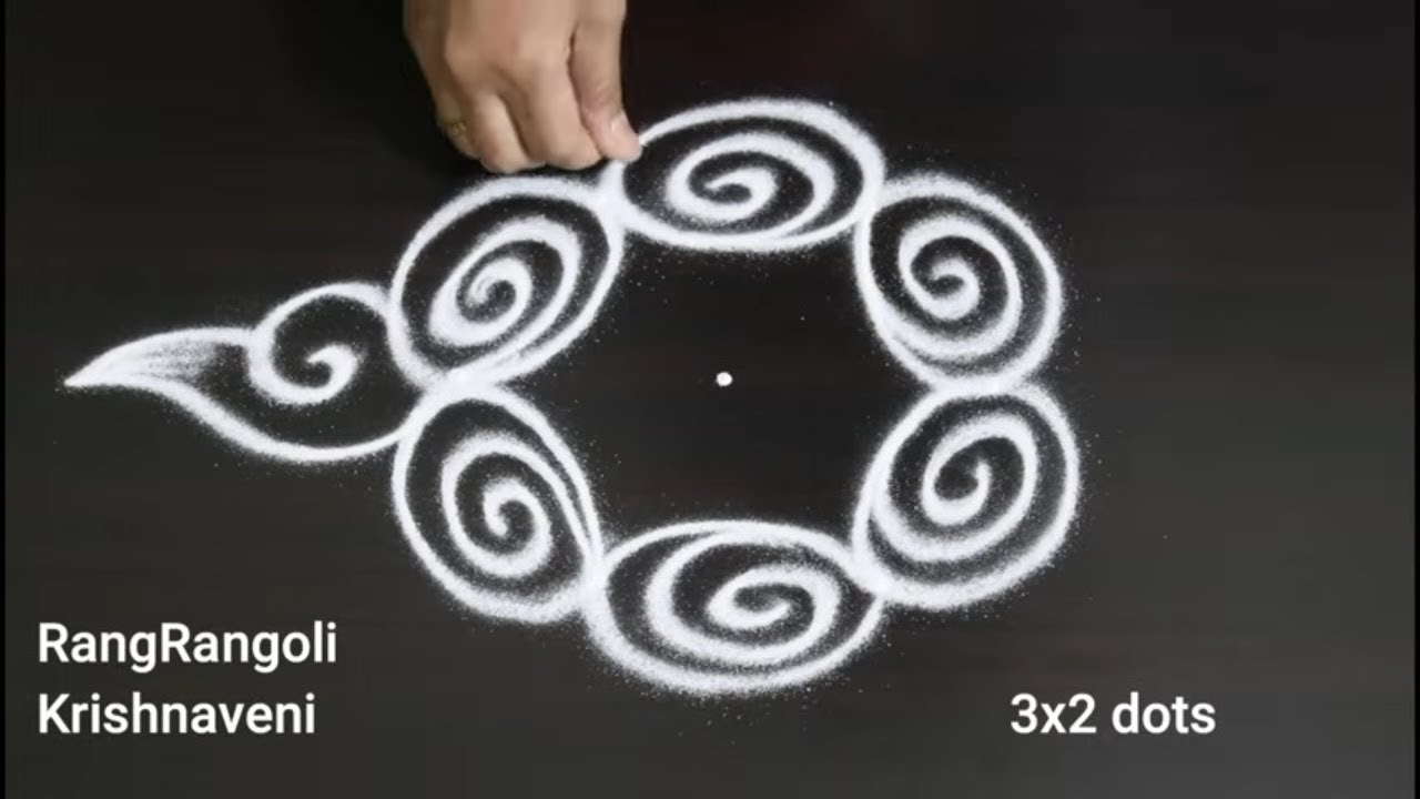 Easy Muggulu🌷3x2 dots Small Apartment Rangoli🌷Daily Kolam🌷RangRangoli Krishnaveni