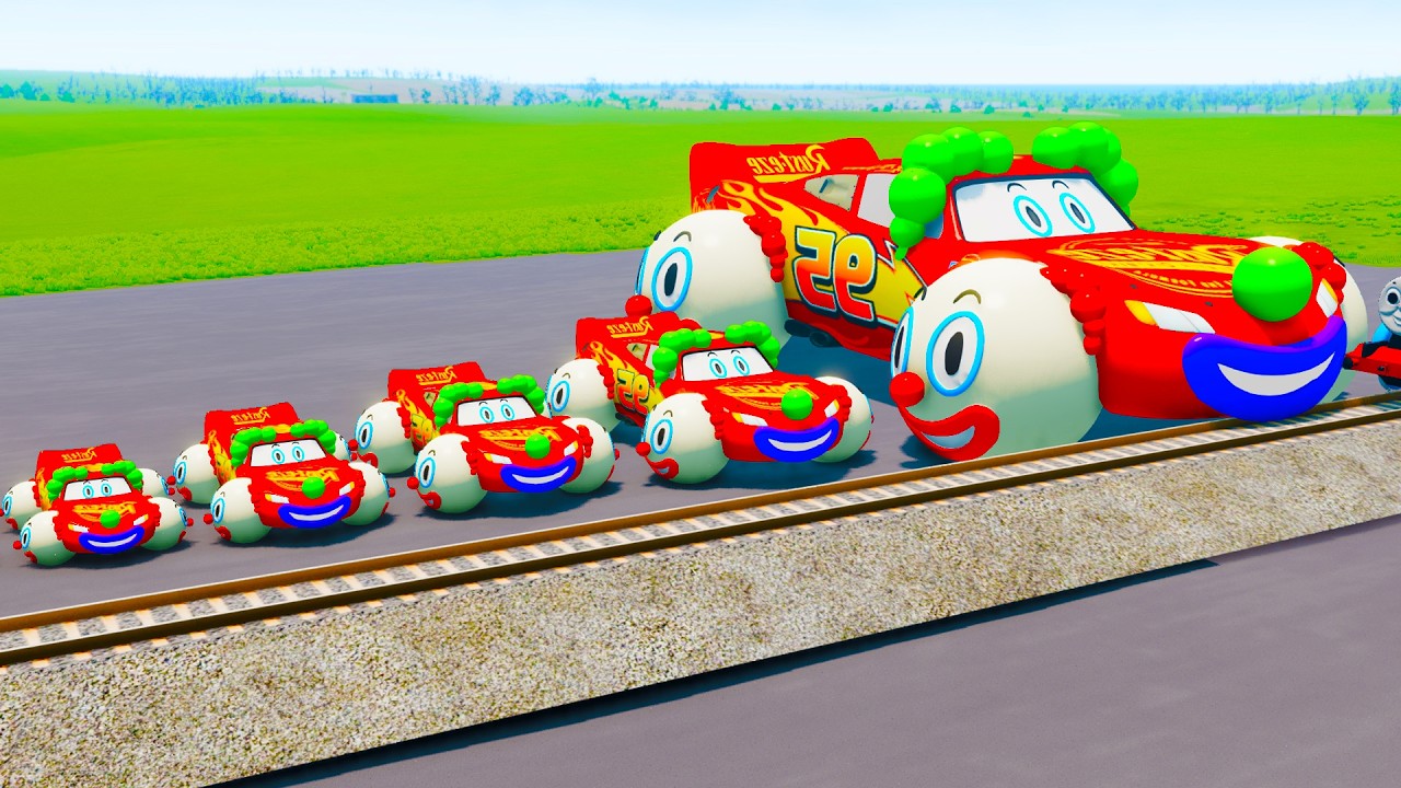 Big & Small Clown McQueen With Monster Wheels VS Train | BeamNG.drive