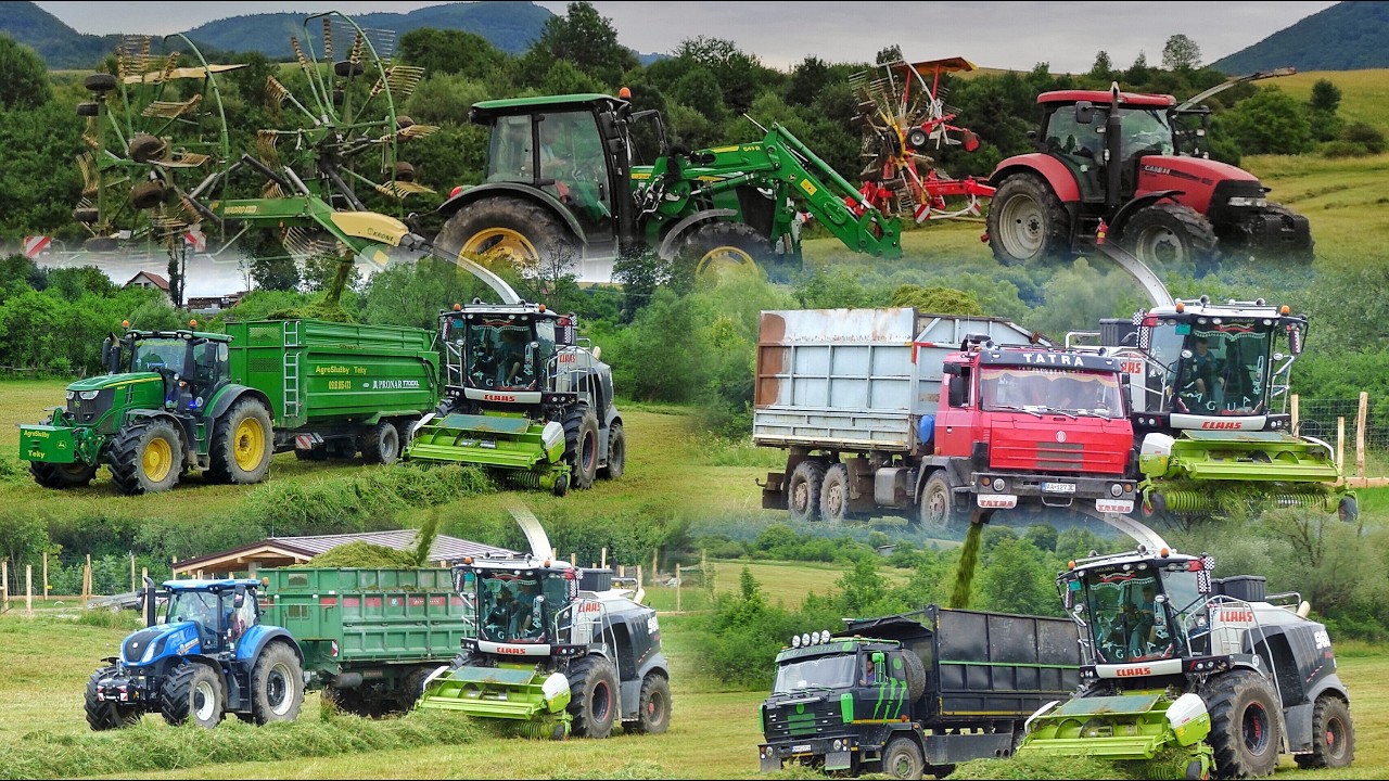 Травяной силос Claas Jaguar 980, 6 тракторов John Deere, New Holland и Case IH, а также 3 Tatra 815