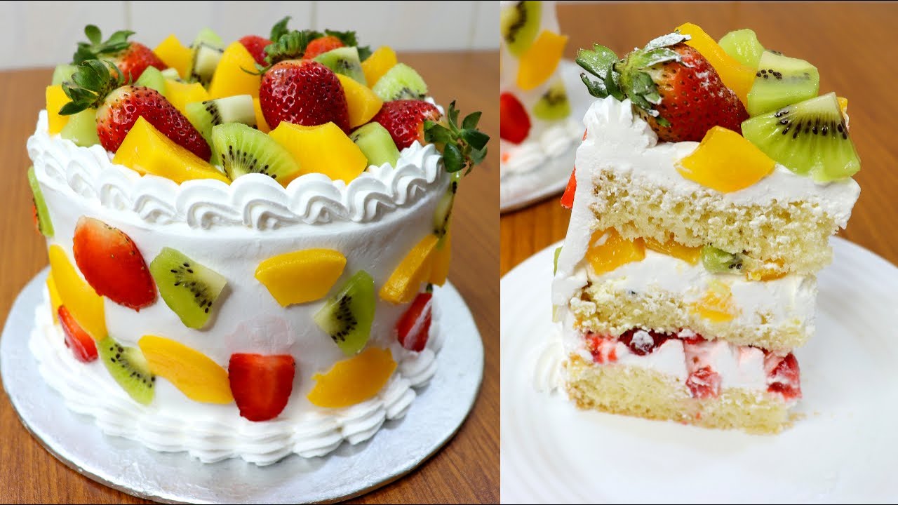 How To Make Fruits Fresh Cream Cake Recipe | Soft Vanilla Sponge Cake | Fresh Fruit Cake