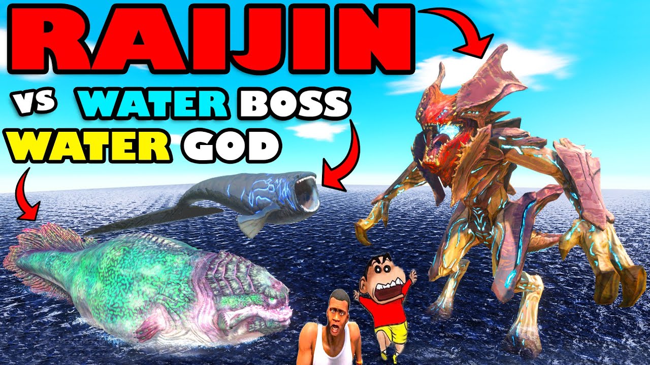RAIJIN MONSTER vs WATER GOD and SEA MONSTER BLOOP SHINCHAN & CHOP in ANIMAL REVOLT BATTLE SIMULATOR