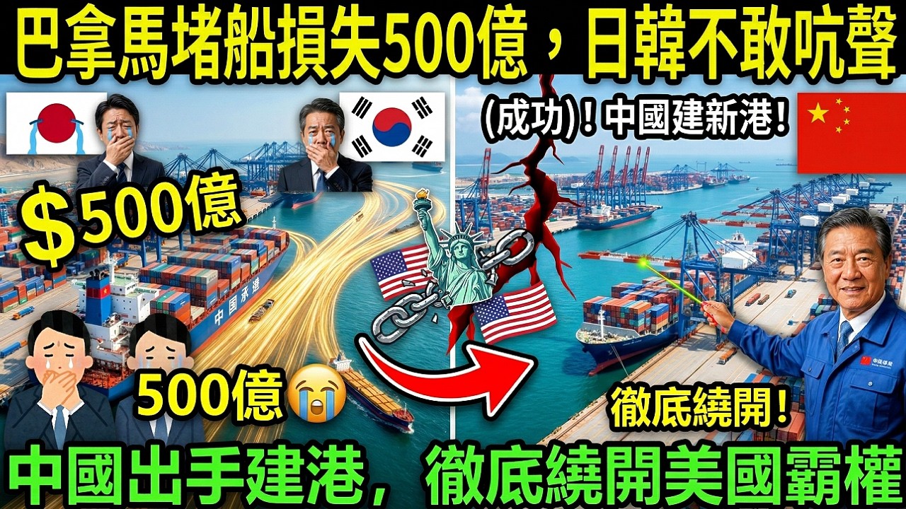 巴拿馬堵船損失500億，日韓不敢吭聲，中國出手建港，徹底繞開美國霸權