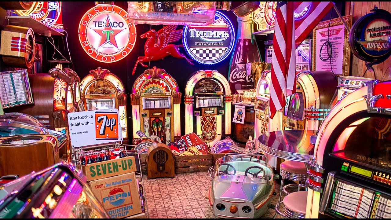 Virtual Tour Bennies Fifties Store Showroom Scheveningen - Jukebox, Pinball, 50's, American Pickers