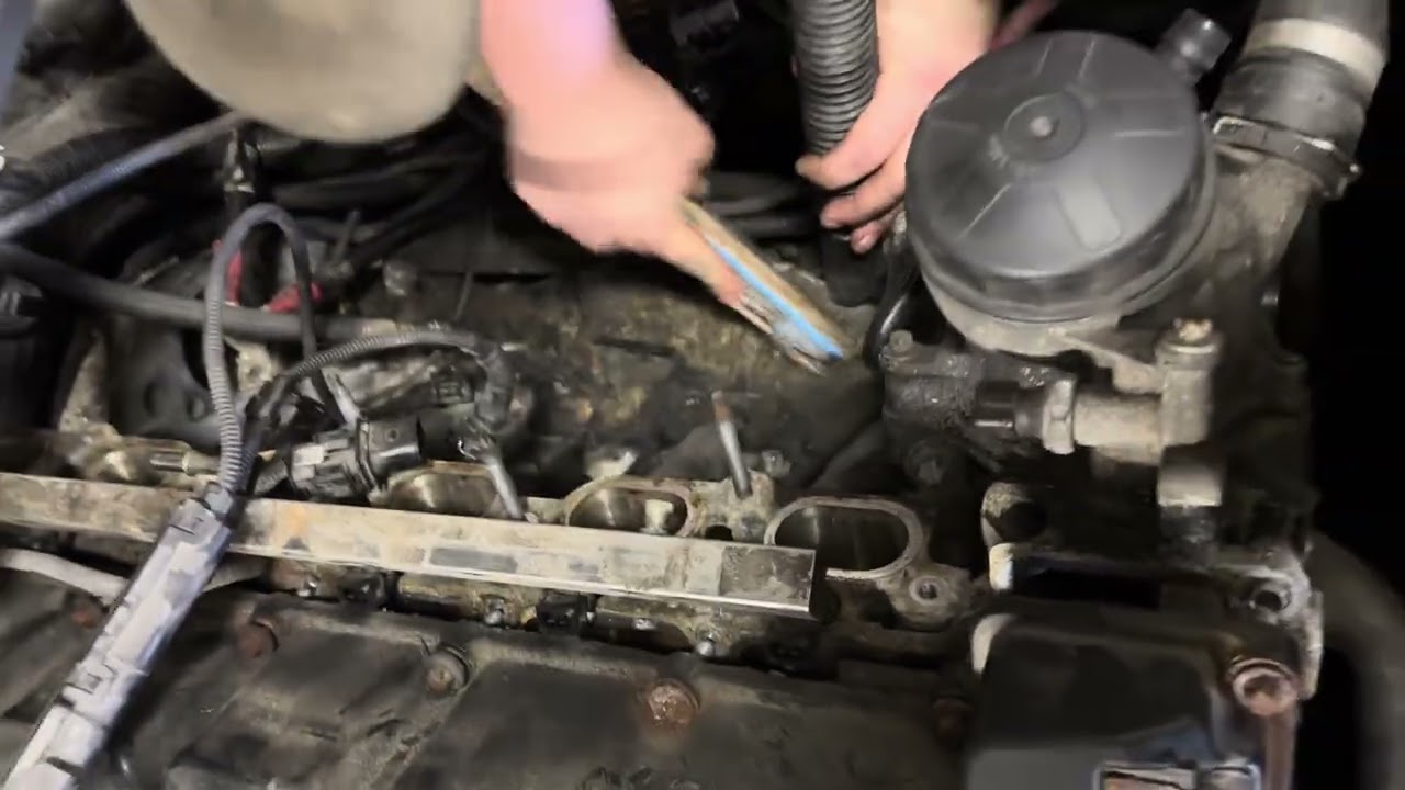 2007 bmw 328xi engine clean up alternator and starter replacement and valve cover upgrade to metal!!