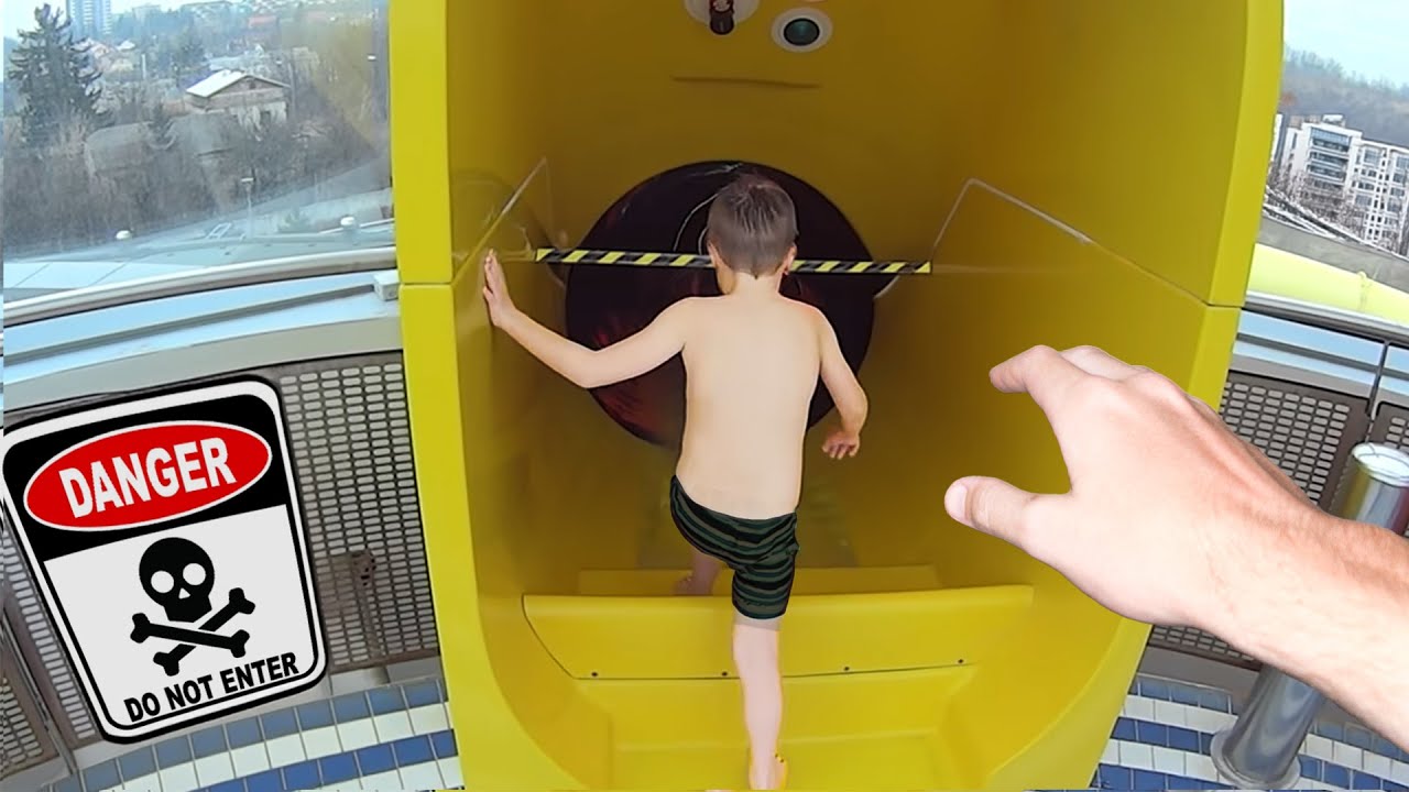 he got into a BANNED water slide..