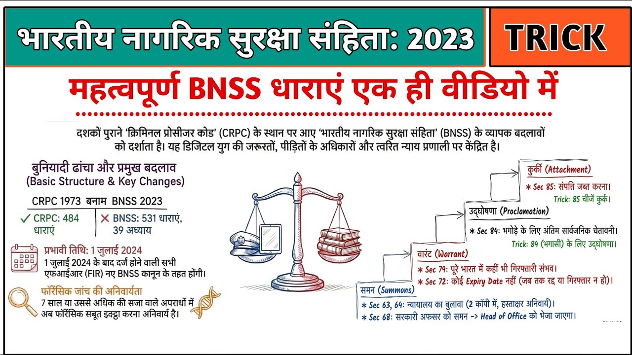 BNSS 2023 की सभी महत्वपूर्ण धाराएं | भारतीय नागरिक सुरक्षा संहिता | UPSI 2025 | Moolvidhi 