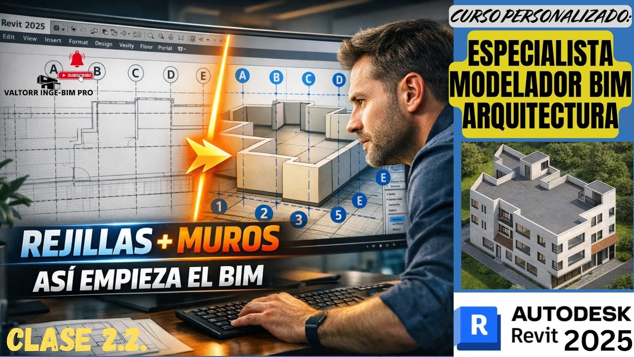 Clase 2.2 | Revit 2025: Configura Rejillas y Modela Muros Arquitectónicos Paso a Paso