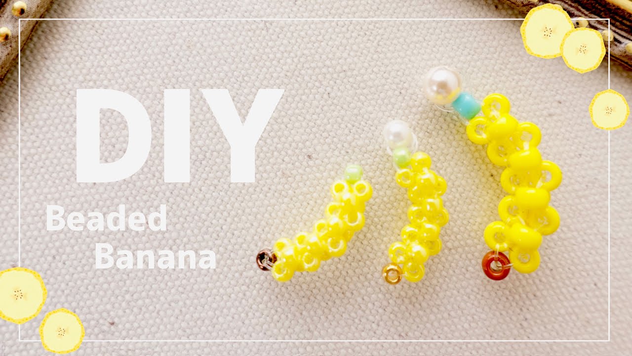 DIY🍌Beaded Bananas Charm Tutorial ビーズでバナナのミニチャーム 作り方♪ アクセサリーにも|How to make|fruits|フルーツモチーフ