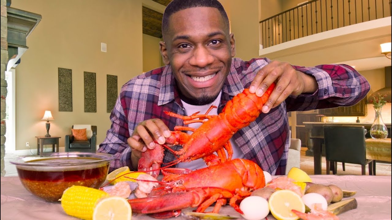 WHOLE LOBSTER SEAFOOD BOIL MUKBANG