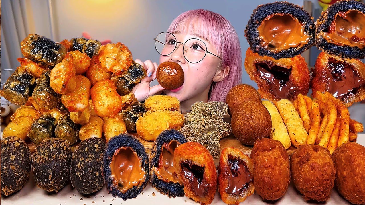 🍫맘스터치 사이드메뉴 달콤초코볼 달콤카라멜볼 치즈볼 치즈스틱 공룡치킨 치킨너겟 김떡만 디저트 먹방 Dessert Mukbang