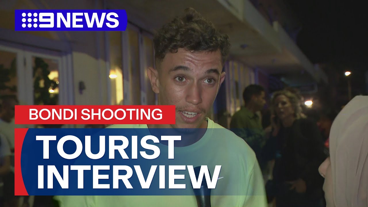 Tourist speaks on witnessing Bondi Beach shootings | 9 News Australia
