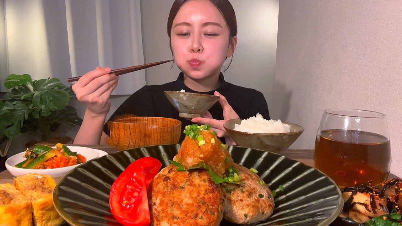 【ASMR】和風蓮根ハンバーグ定食 [咀嚼音/EatingSounds/Mukbang/먹방]