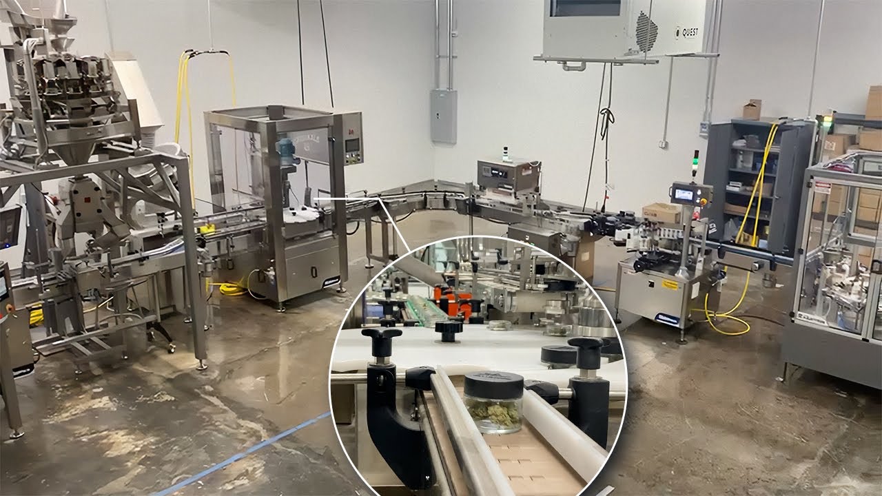 Cannabis Flower Packaging System for Bottling, Capping, Induction Sealing, Labeling, and Cartoning