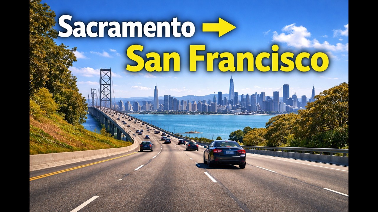 Sacramento to San Francisco Full Drive | 4K California Highway + Real Road Sound