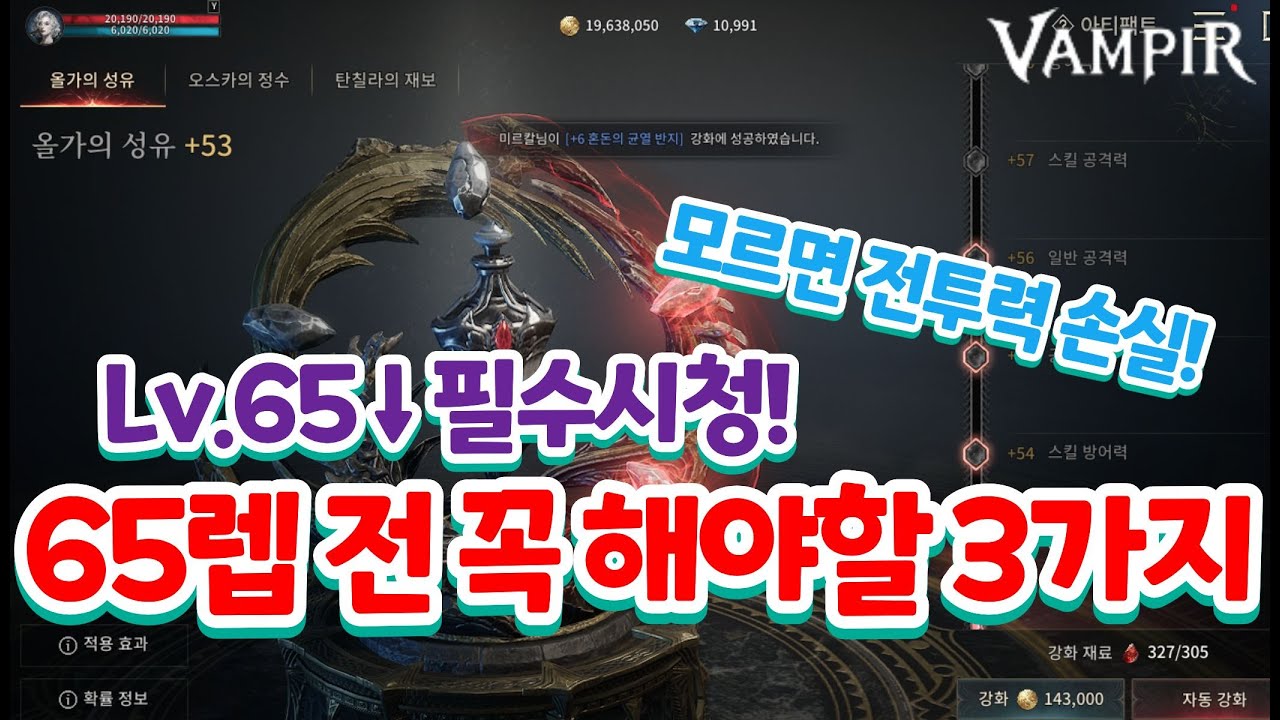 [뱀피르]65렙 전 꼭 해야 할 3가지 안하면 전투력5천이상 손실ㅠㅠ (65렙 미만 필수시청)