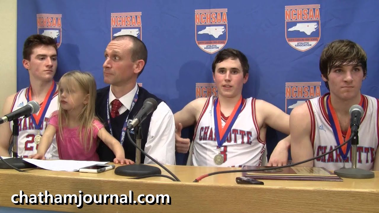 Charlotte Catholic coach Mike King and players in post-game press conference