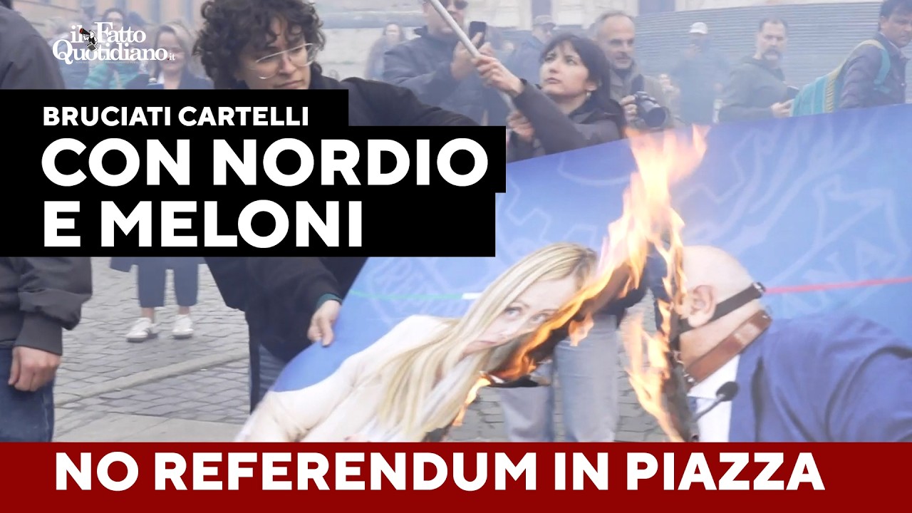 Bruciati cartelli con Meloni e Nordio. A Roma piazza contro il Referendum: 