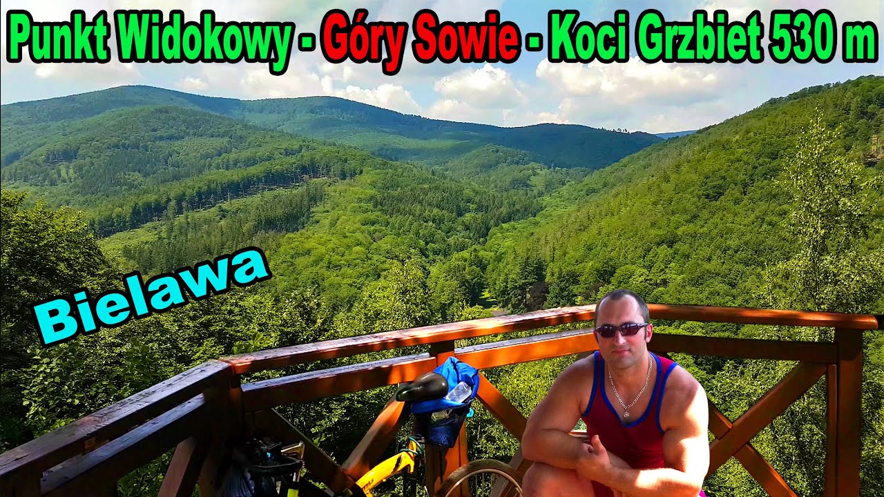 Góry Sowie - Koci Grzbiet - Punkt Widokowy - Bielawa  - wjazd rowerem - Panorama z opisem