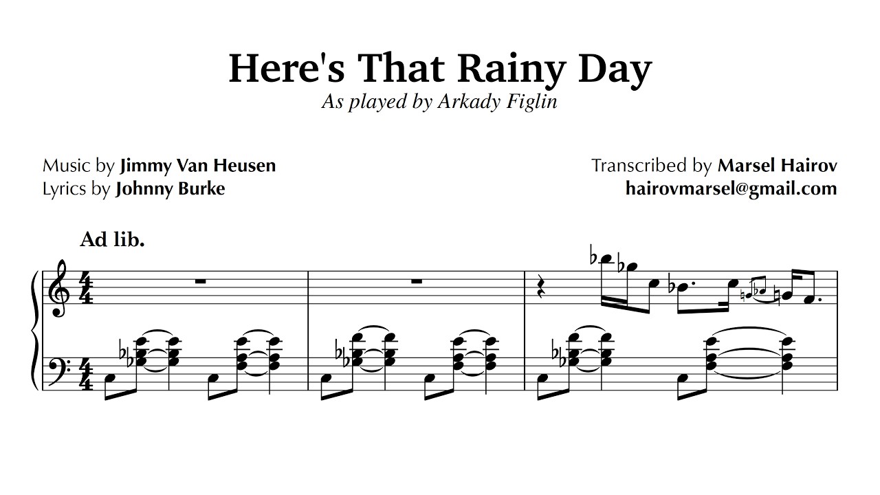 Here's That Rainy Day &mdash; Arkady Figlin Jazz Piano | Sheet Music