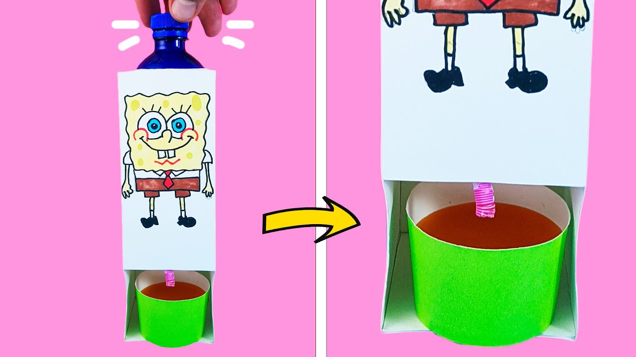 Easy Water Dispenser Machine From Cardboard. Cool paper crafts with SpongeBob SquarePants