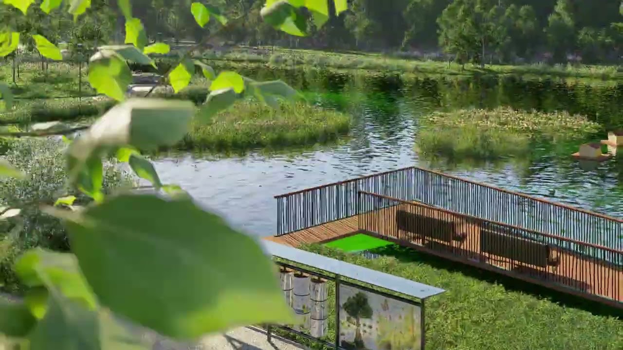 Recorrido por un parque alrededor de un gran lago