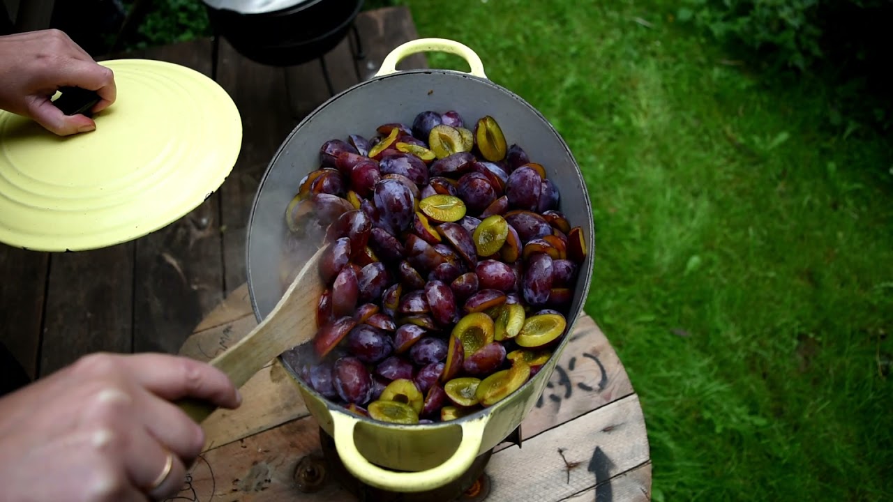 Making Plum Jam Outdoors