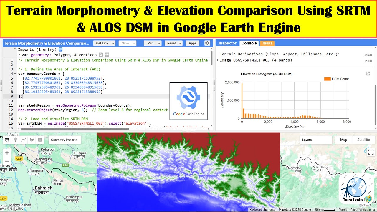 Terrain Morphometry & Elevation Comparison Using SRTM & ALOS DSM in Google Earth Engine