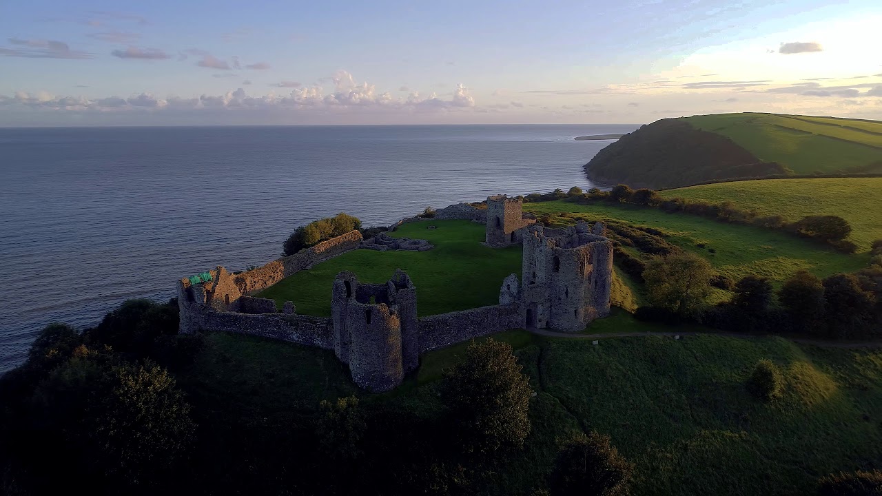 Llansteffan, Hill House and Llansteffan Castle, Wales, Phantom 4 Pro Drone Footage 4K