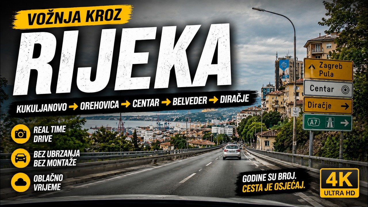 Vožnja kroz Rijeku u realnom vremenu — Kukuljanovo → Orehovica → Centar → Belveder → Diračje