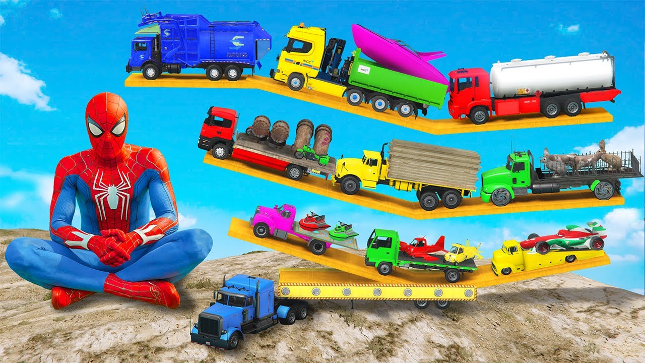 GTA5 Online We In a Mission to Transport Awesome Vehicles With Spiderman Team - Yellow Car