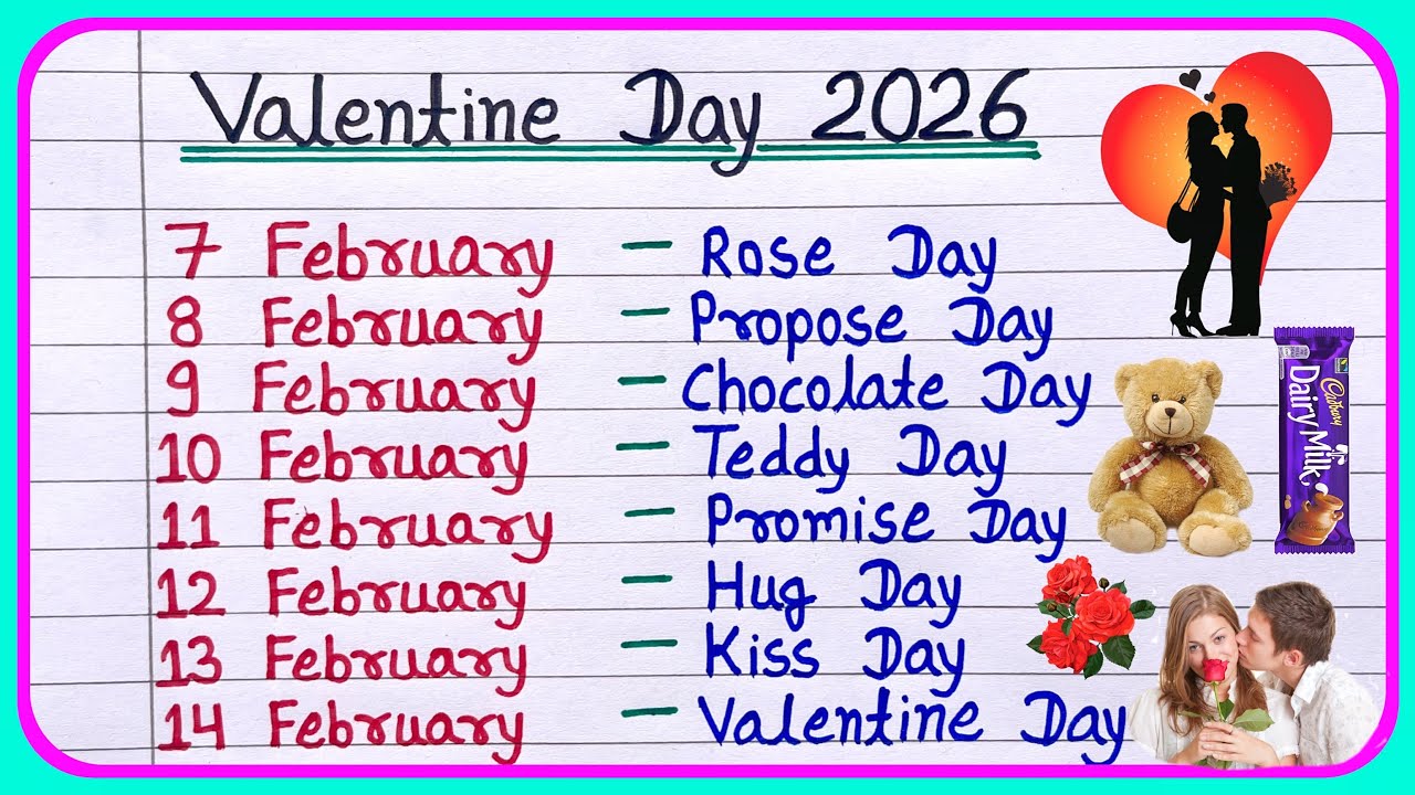 Valentine’s Day Dates 2026 | february 7 to 14 all day list | cal kaun sa de hai, aaj kaun sa de hai