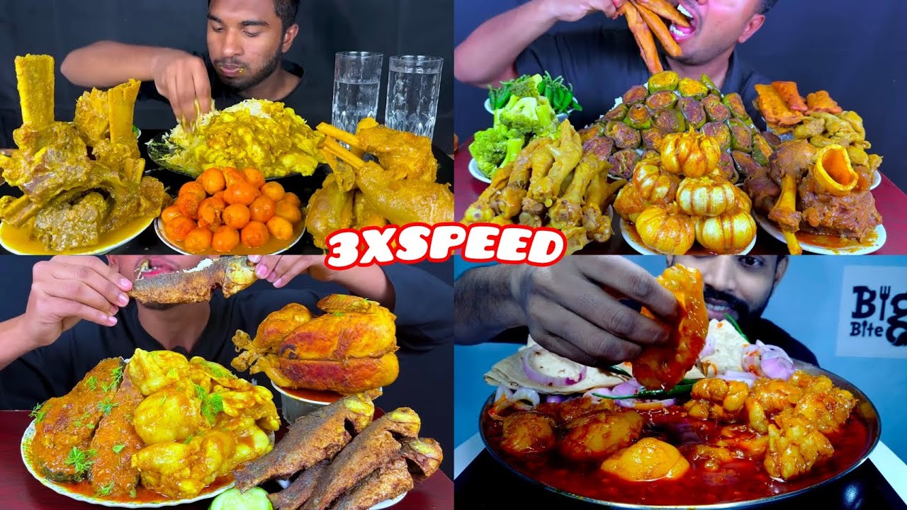ASMR: Spicy🔥Mutton Fat Curry, Egg,Fish Fry, Whole Chicken,Chicken Feet With Rice Roti Salad  Mukbong