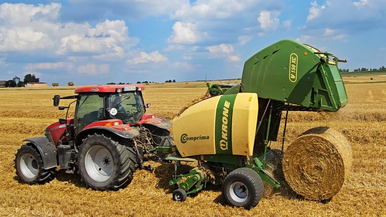 Case MXU 125 mit Krone Comprima V 150 XC Rundballenpresse bei Stroherne 2023 | + John Deere 5100 R