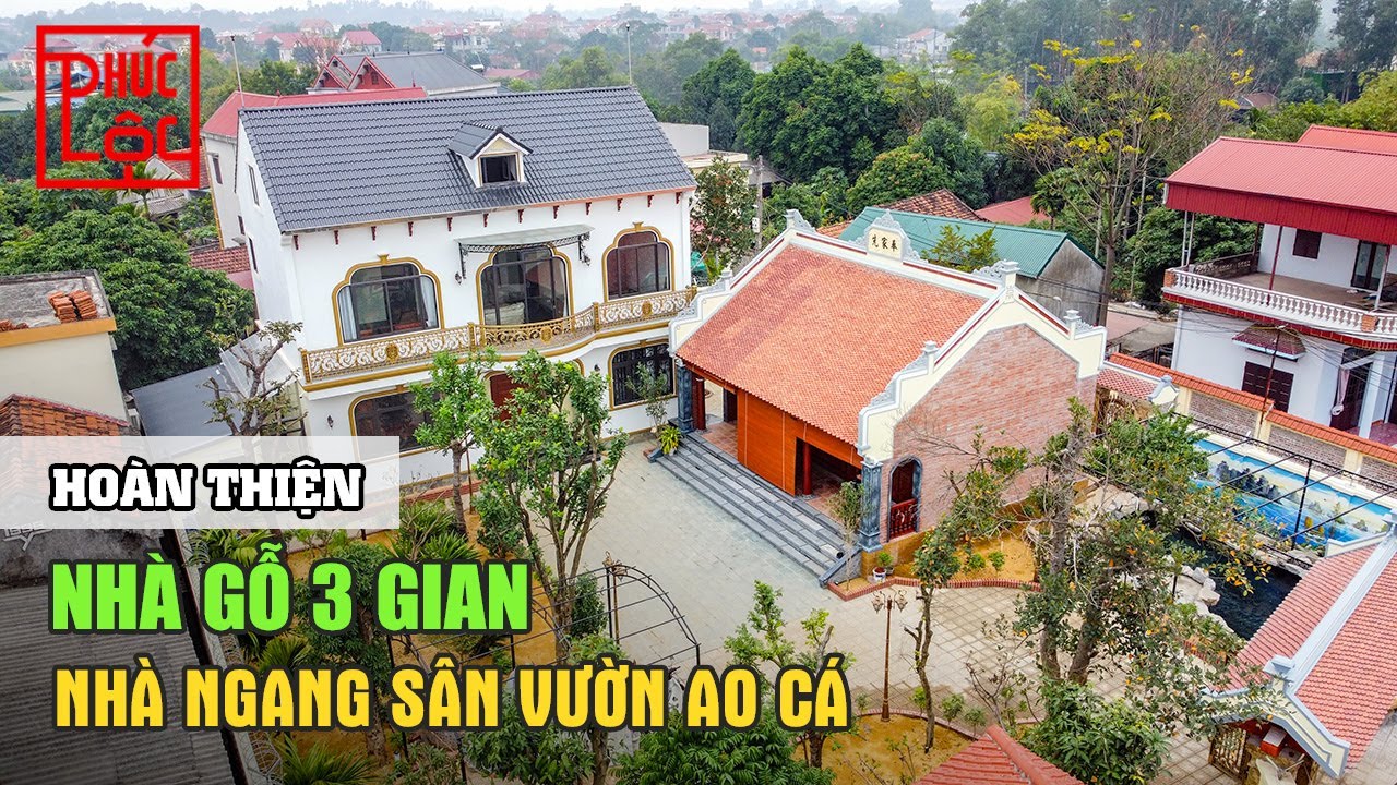Hoàn Thiện Nhà Gỗ 3 Gian Kết Hợp Nhà Ngang Cao Tầng Sân Vườn Ao Cá Tại Ba Vì Hà Nội | Nhà Gỗ Đẹp