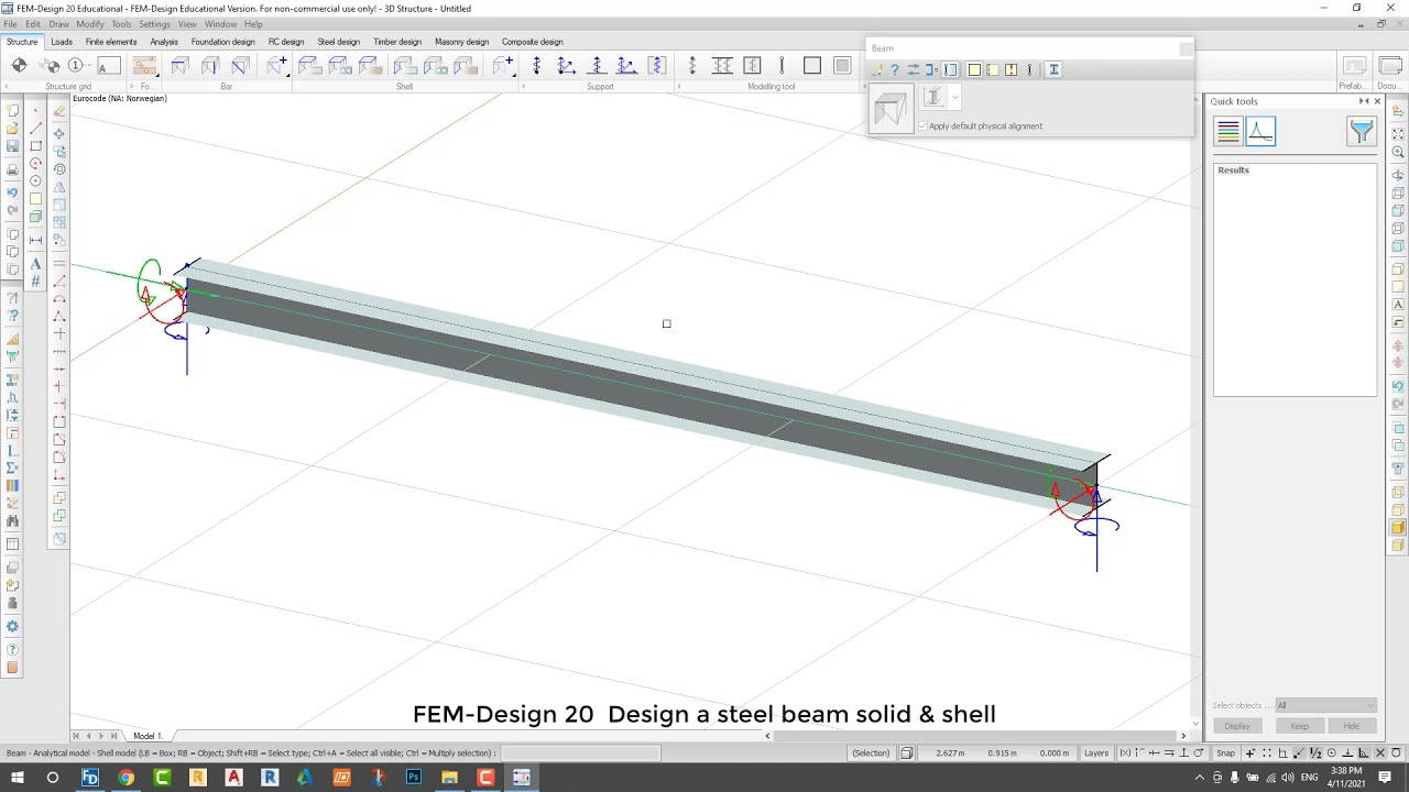 FEM Design 20  Design a steel beam solid& shell