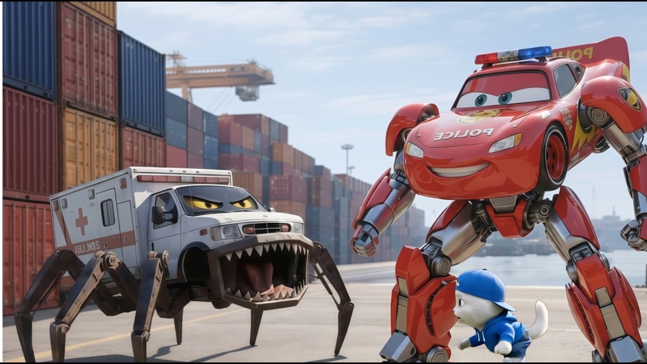 Kitten found abandoned Thomas in the harbor! Police officer Lightning McQueen against two monsters!