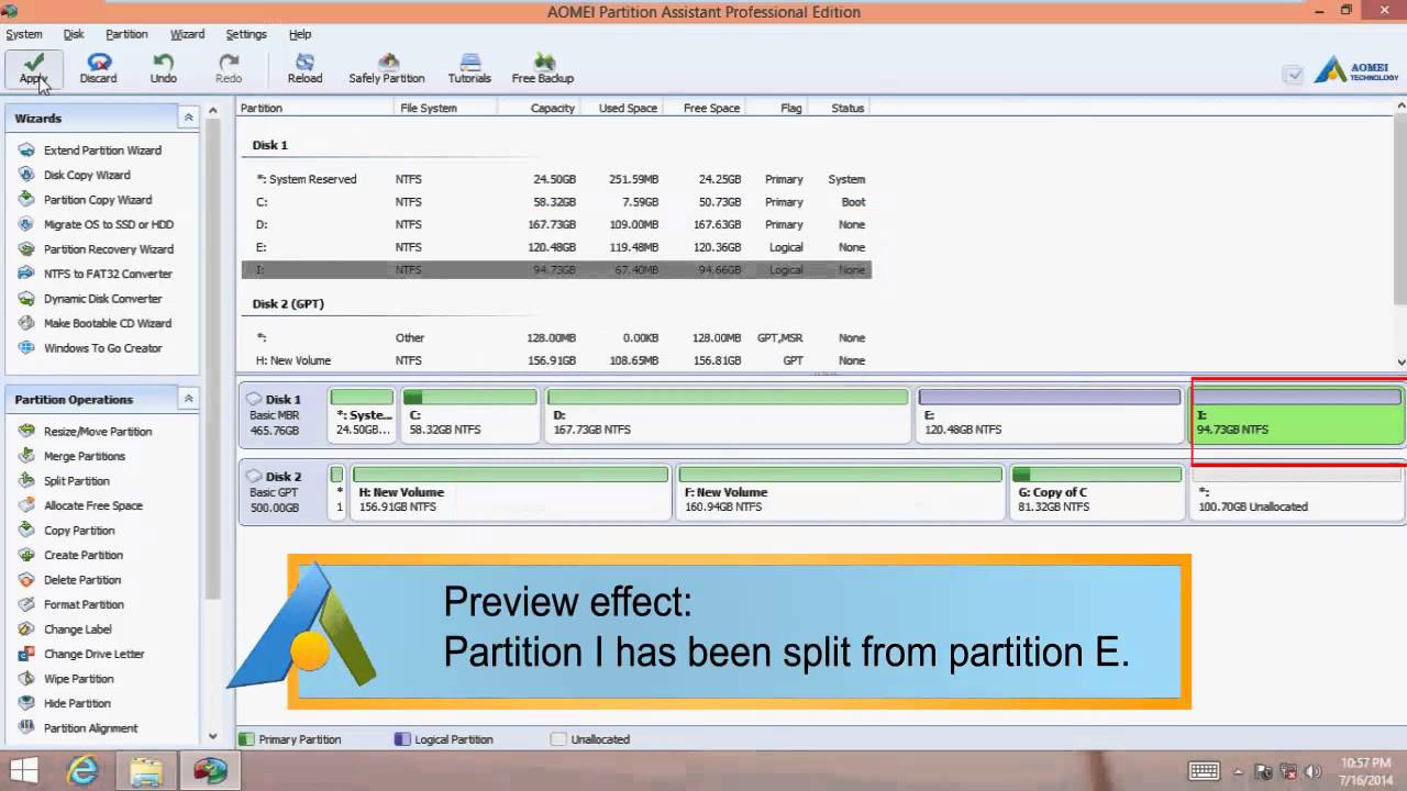 How to split partition in Win 8