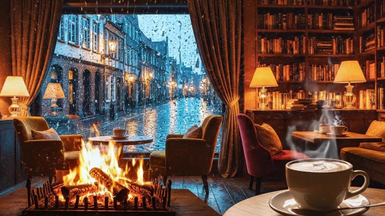 Feel Like Rainy Evening in Bremen ☕🔥 | Cozy Fireplace Jazz Ambience | Relax
