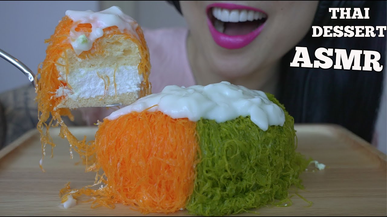ASMR FOI THONG CAKE *THAI DESSERT (SOFT EATING SOUNDS) NO TALKING | SAS-ASMR