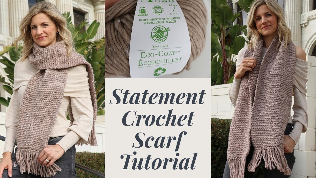 🧶 Statement Crochet Scarf with Eco Cozy Yarn - Beginner Friendly! 🧡