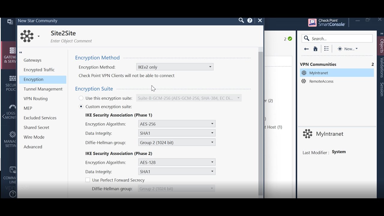 Check Point Firewall: Site to Site VPN Config study with Lab to tell how to setup Site to Site VPNs.