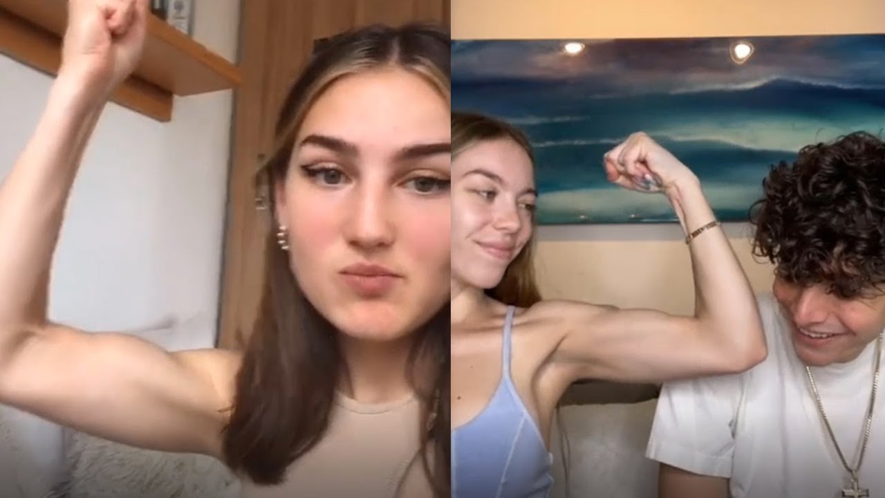 NATURAL GIRLS FLEXING THEIR BICEPS AND ARM WRESTLING