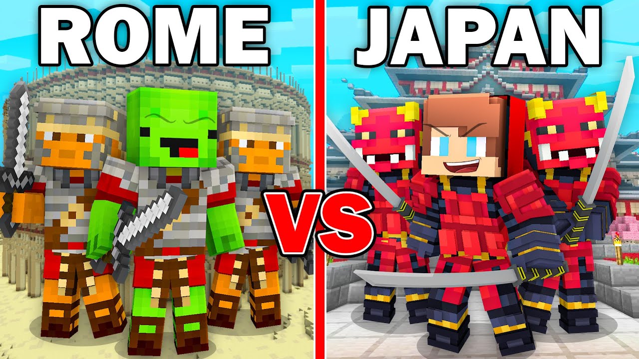 Mikey in Ancient Rome vs JJ in Old Japan Survival Battle in Minecraft - Maizen