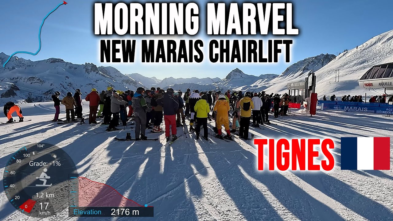 [4K] Skiing Tignes, New Marais Chairlift - Morning Marvel - Sunny Warm-Up, France, GoPro HERO13