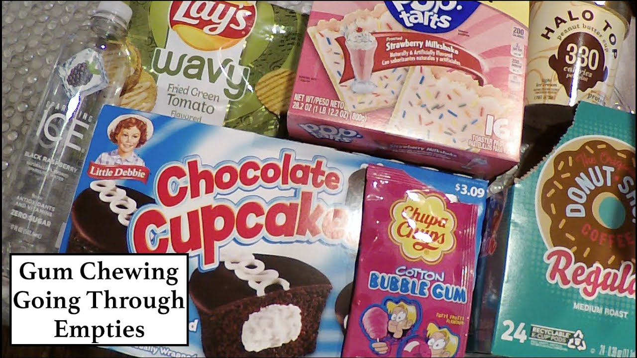 ASMR Gum Chewing Going Through Empties | Close Up Whisper | TASCAM