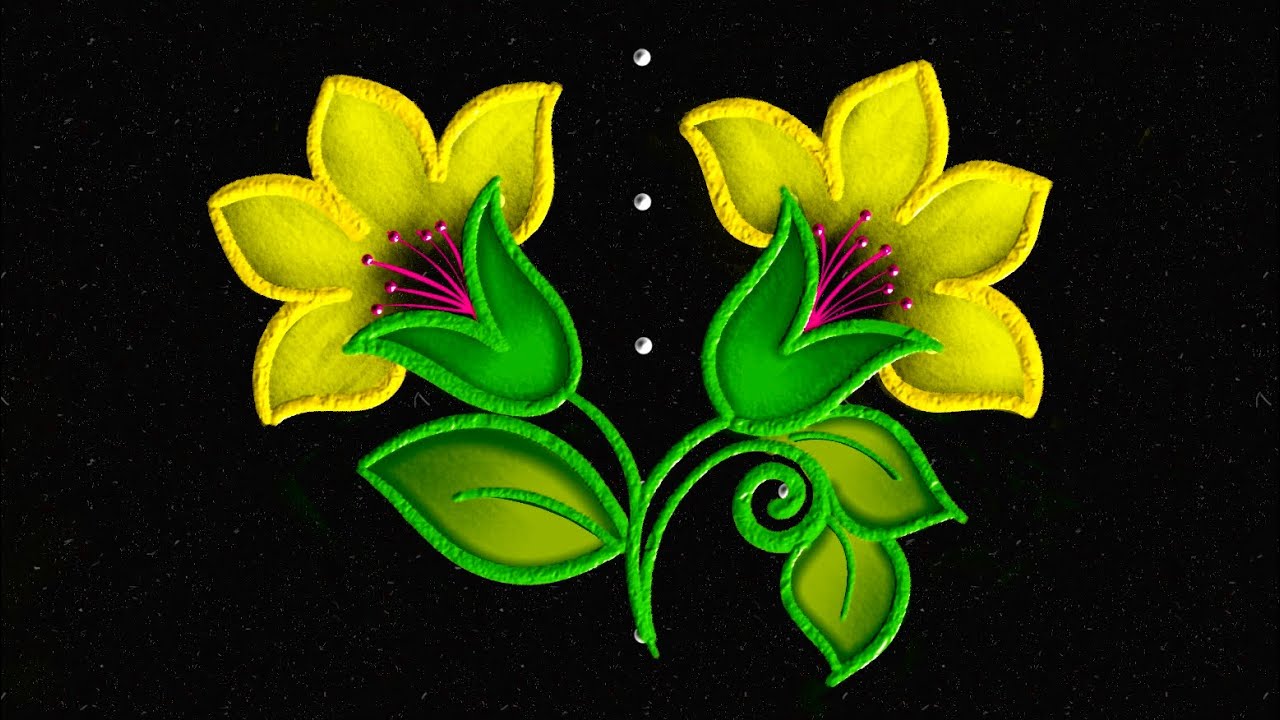 Beautiful daily Rangoli with 5-3 dots 💐| Easy Flower Rangoli || dots Kolam | Colour Rangoli kolam