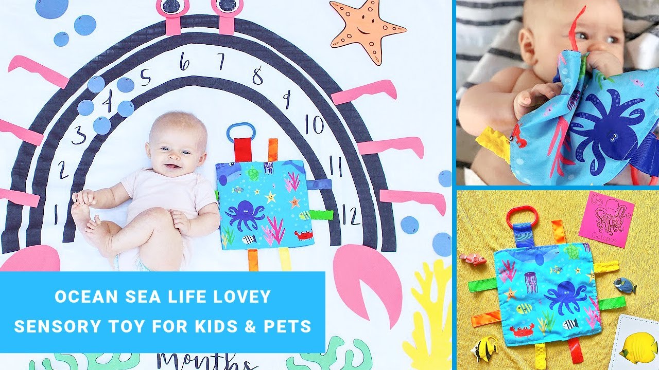Ocean Under the Sea Creatures Sensory Crinkle Tag Square Toy Learning Lovey by Baby Jack