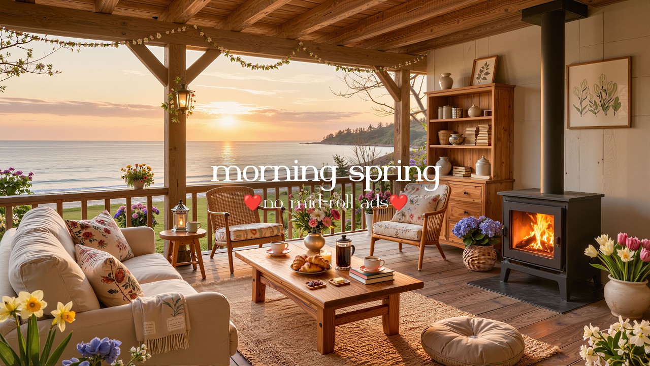 🌷Cozy Spring Jazz (NO MID-ROLL ADS) – Calm Coffee Shop Ambience for Productivity
