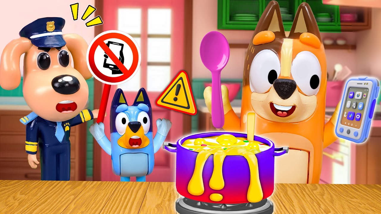 ¡Cuidado, Bluey! Sin Celular en la Cocina | Lecciones para niños | Juguetes de Bluey en Español