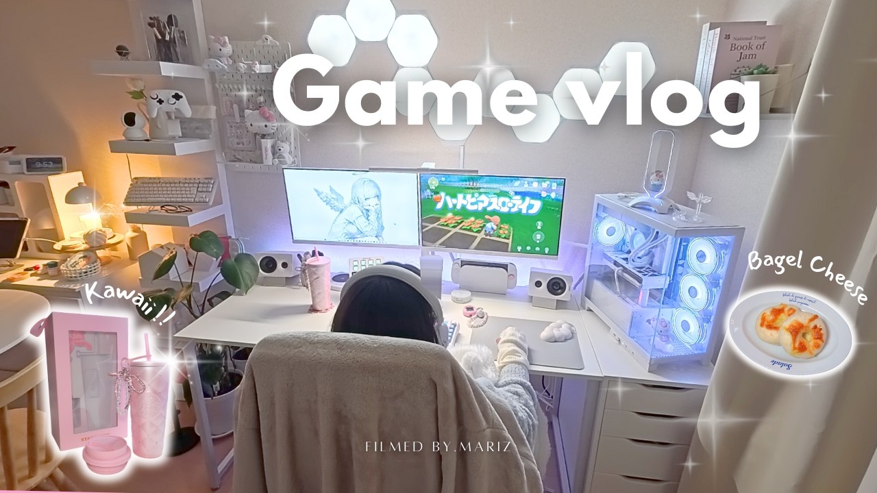 Game vlog | 新しいゲームハートピアスローライフをプレイする🎮 | 【Quntis】ホワイトモニターライト✨ベーグルチーズ🍴新しいタンブラーGet･*☽:ﾟ